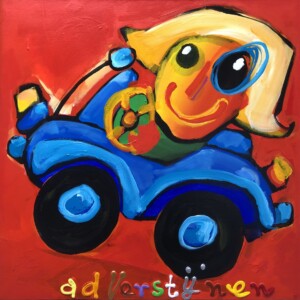 Meisje met blauwe auto