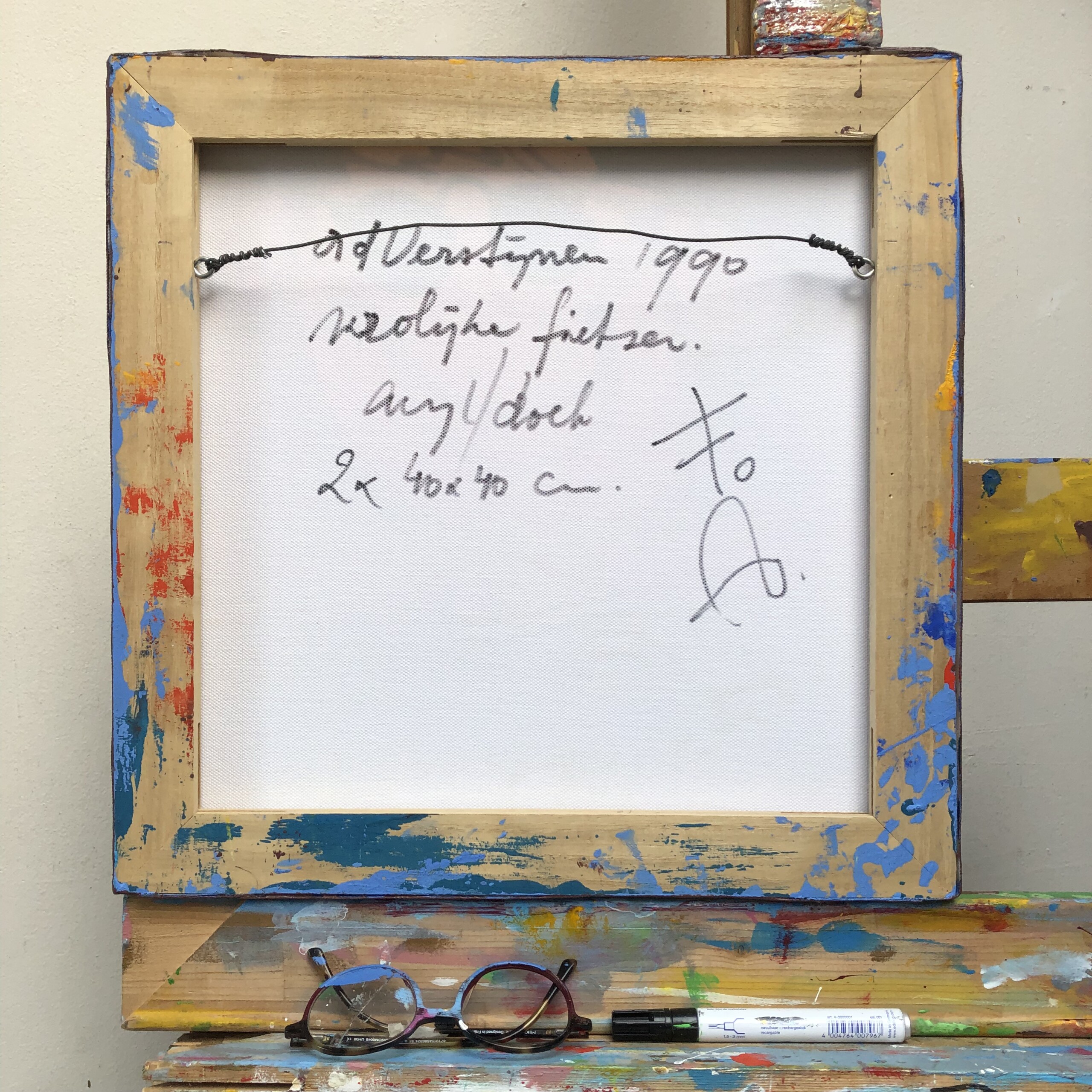 Vrolijke fietser 1990 40x40x2cm - unica - Afbeelding 6