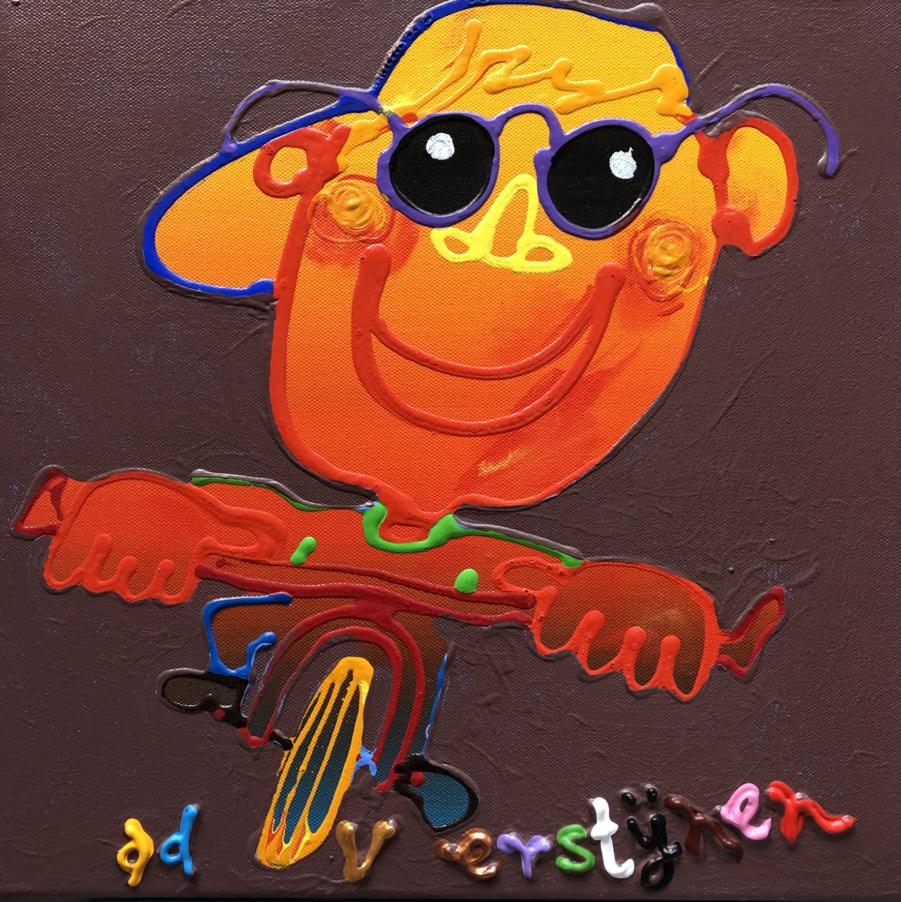 Vrolijke fietser 1990 40x40x2cm - unica