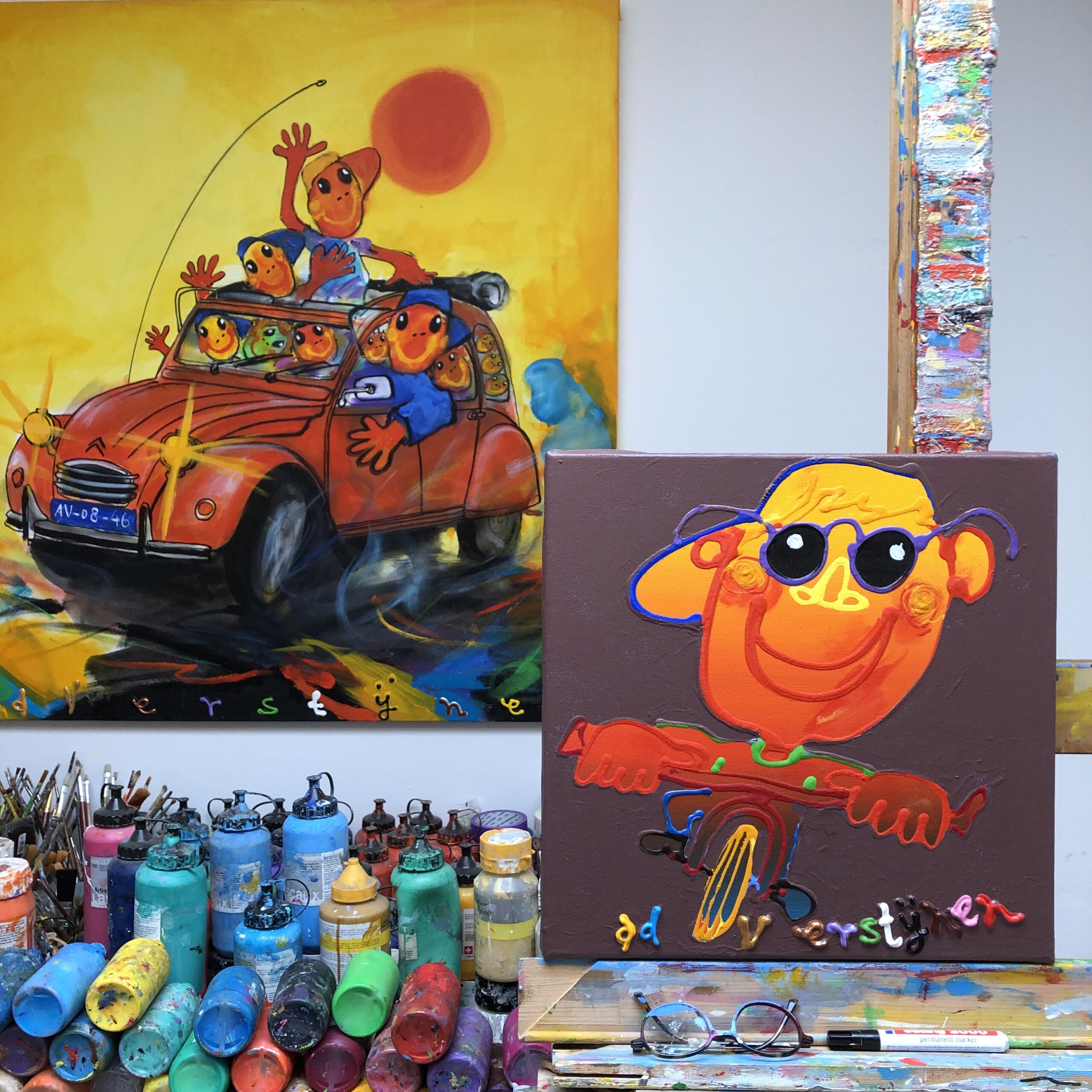 Vrolijke fietser 1990 40x40x2cm - unica - Afbeelding 5