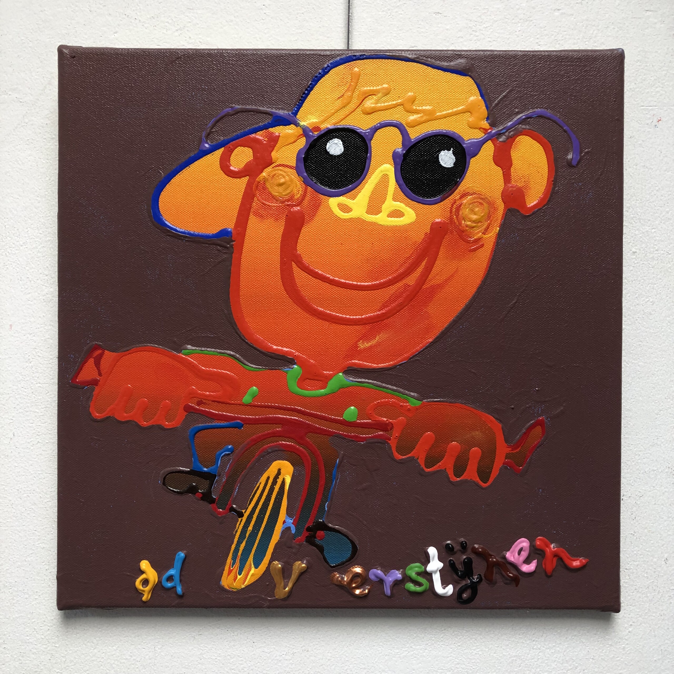 Vrolijke fietser 1990 40x40x2cm - unica - Afbeelding 2
