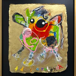 Koe-tje op handgeschept papier goud