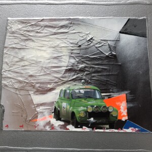 Volvo 1982 45x35cm classic car collage in abstract landschap  a p u o z