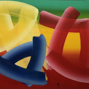 Abstracte vormen 3x geel blauw rood